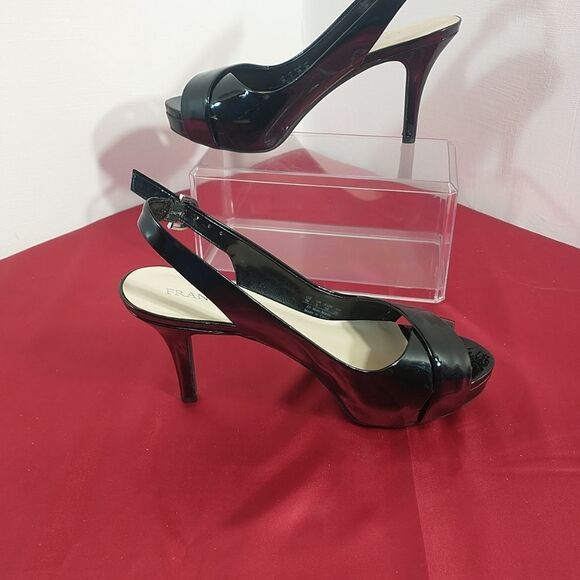 Franco Sarto Women's 7M Black Leather Ankle Strap Peep Toe Pumps Sandals. - Picture 5 of 10